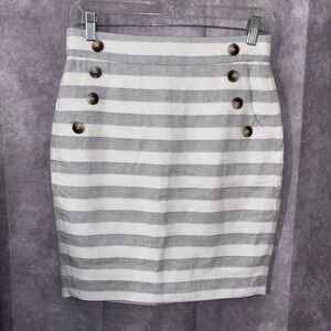 LOFT Gray White Striped Nautical Coastal Preppy Skirt Classic Old Money Women 4P